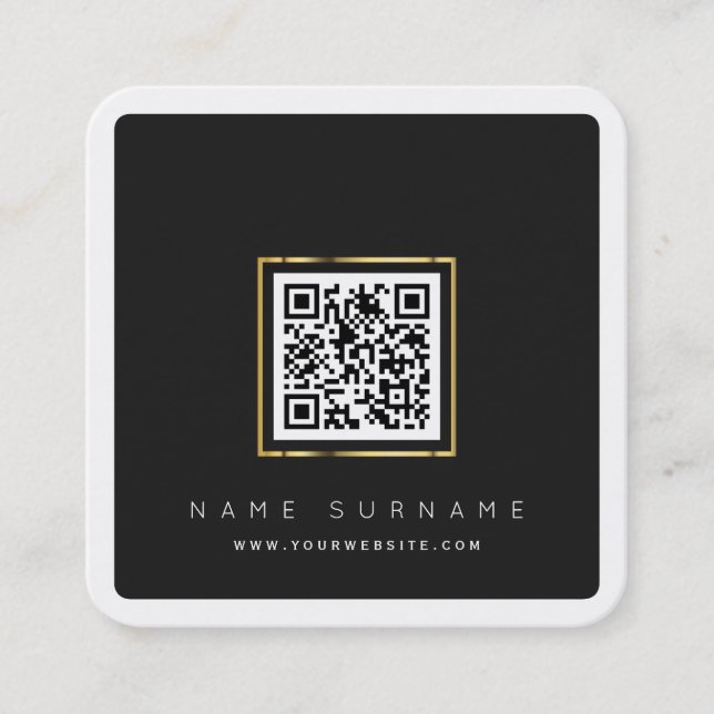 Modern QR code networking scannable logo simple Square Business Card (Front)
