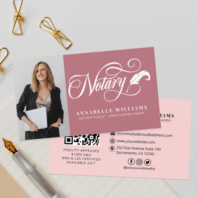 Modern QR Code Notary Photo  Business Card (Creator Uploaded)