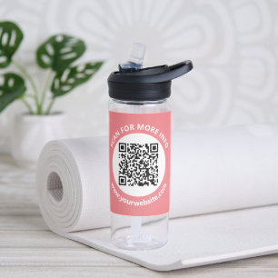 Modern QR Code, personalised Text, Pink & White Water Bottle