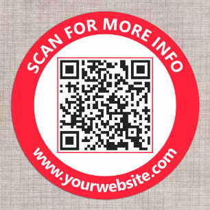 Modern QR Code personalised Text Red White Black Classic Round Sticker
