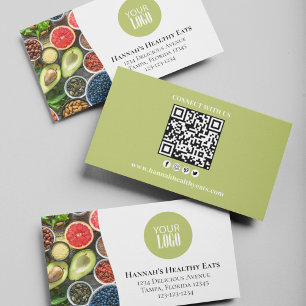 Modern QR Code Photo and Logo Green Business Card