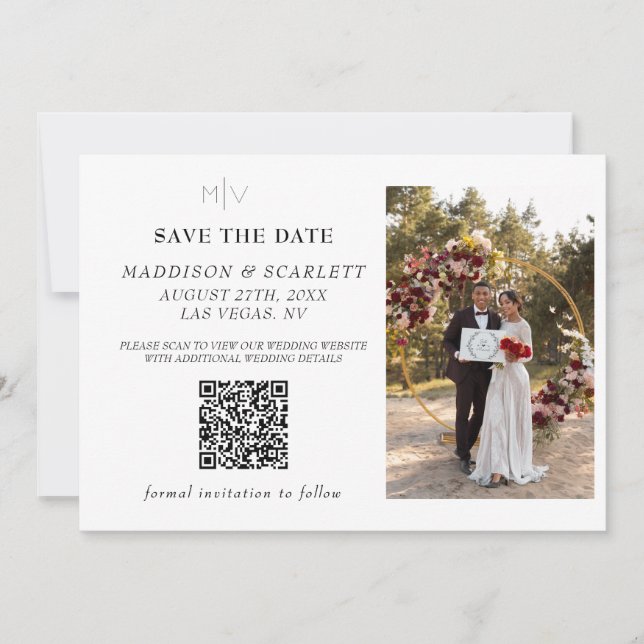 Modern QR Code Photo Back Save The Date Invitation (Front)