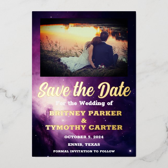 Modern QR Code Photo Celestial Galaxy Wedding (Front)