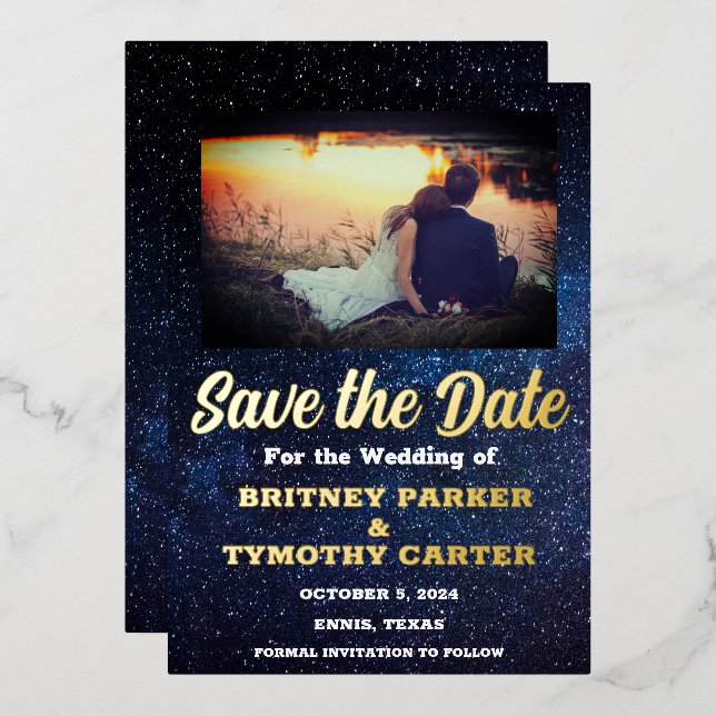 Modern QR Code Photo Celestial Galaxy Wedding Foil (Front/Back)