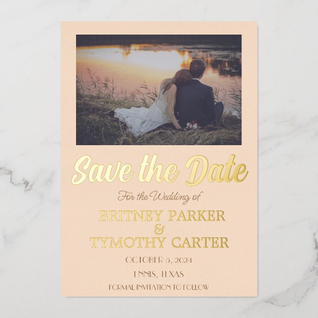 Modern QR Code Photo Champagne Ivory Wedding Foil  (Front)