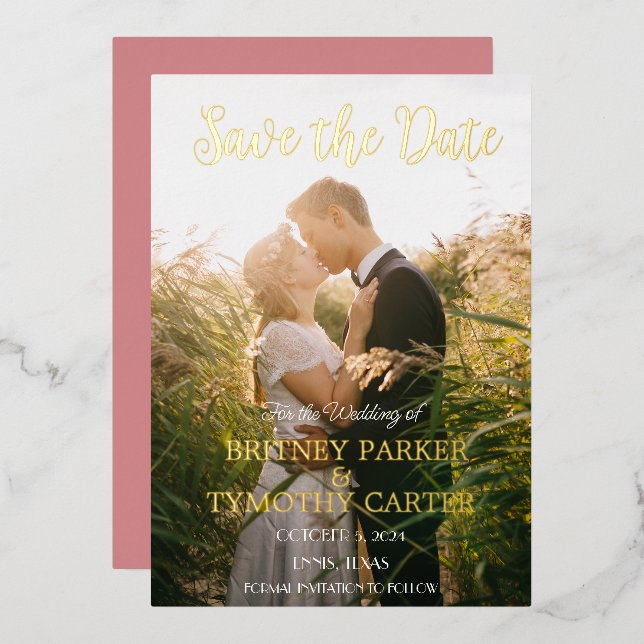 Modern QR Code Photo Dusty Rose Script Wedding (Front/Back)