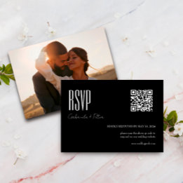 Modern QR Code Photo Minimalist Black & White RSVP Card