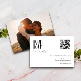 Modern QR Code Photo Minimalist Black & White RSVP Card