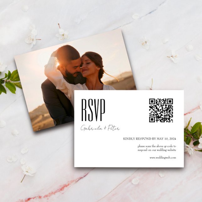 Modern QR Code Photo Minimalist Black & White RSVP Card (Creator Uploaded)