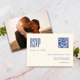 Modern QR Code Photo Minimalist Navy Blue RSVP Card