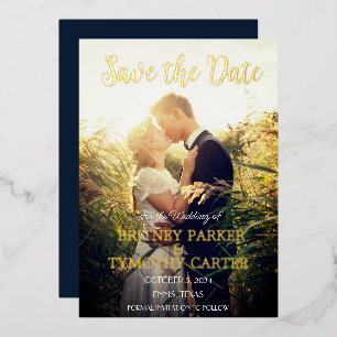 Modern QR Code Photo Script Navy Blue Wedding 