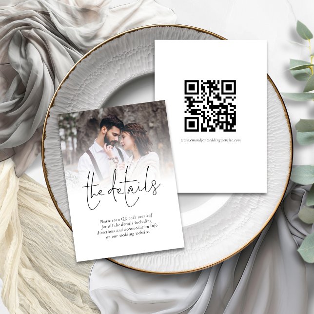 Modern QR Code Photo Wedding Details Enclosure Car (Front and back view)