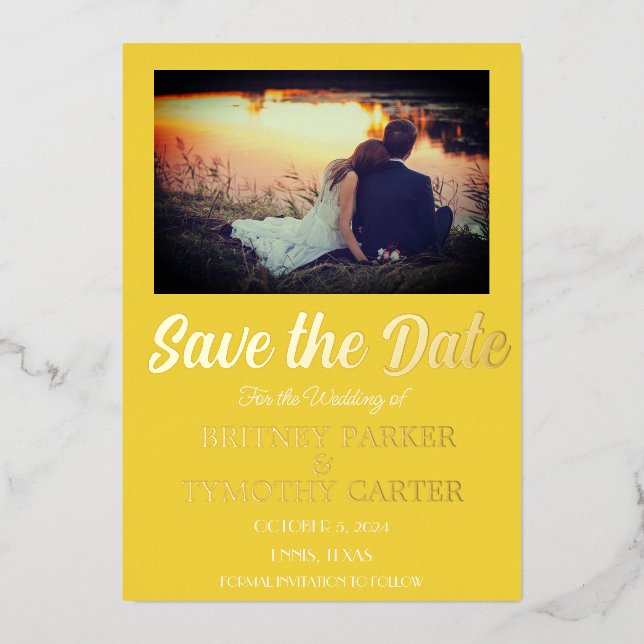 Modern QR Code Photo Yellow Wedding Gold Foil (Front)