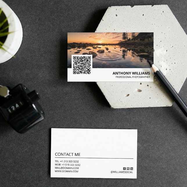 Modern QR Code Photographer Business Card (Creator Uploaded)