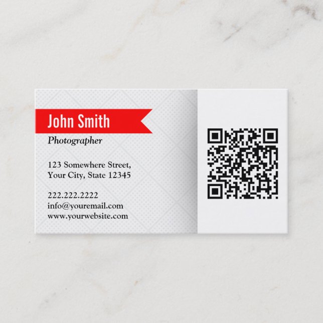 Modern QR Code Photographer Business Card (Front)