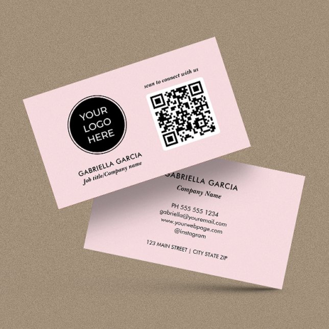 Modern QR Code Pink Logo Business Card (Card shown in 3.5 x 2 inches. Choose size, paper and corner style.)