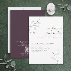 Modern QR Code Plum Purple Botanical Wedding Invitation
