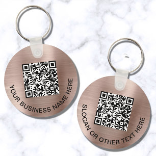Modern QR Code Promotional Rose Gold Key Ring
