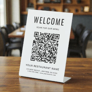 Modern QR Code Restaurant Menu Tabletop Pedestal Sign