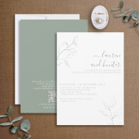 Modern QR Code Sage Green Script Botanical Wedding
