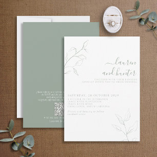 Modern QR Code Sage Green Script Botanical Wedding Invitation
