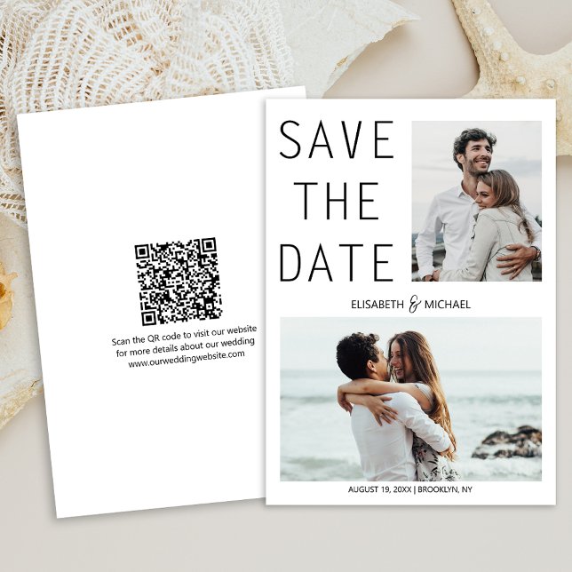 Modern QR Code Save The Date Photo Wedding Invitation (A QR code makes it easy for guests to visit your website and find more details about your wedding.)