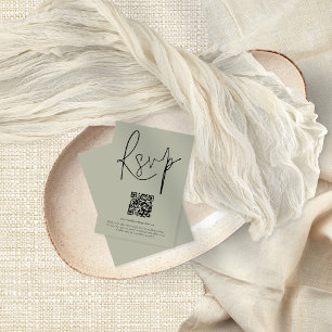 Modern QR Code Script Wedding Soft Sage RSVP Card