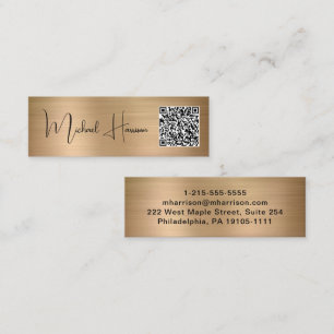 Modern QR Code Signature Script Gold Mini Business Card