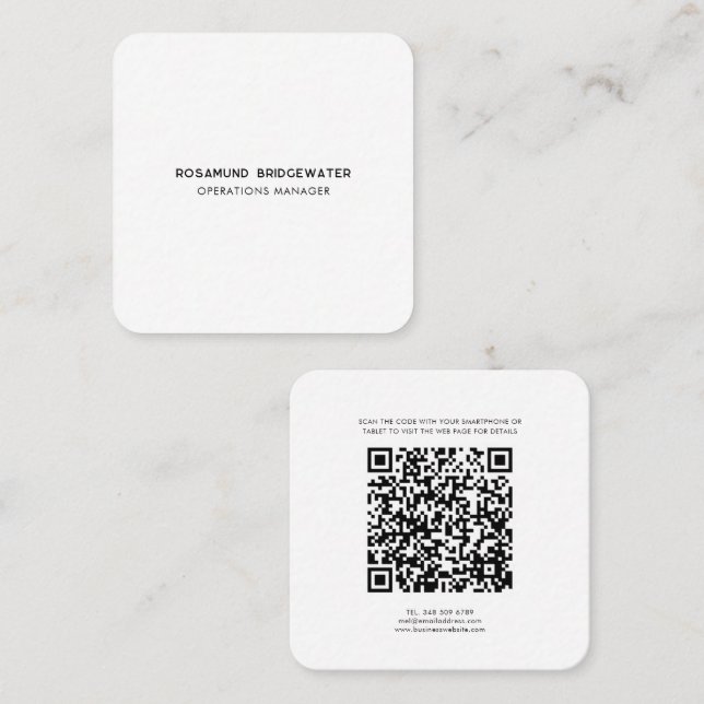 Modern QR Code Simple Trendy Employee Square Business Card (Front/Back)