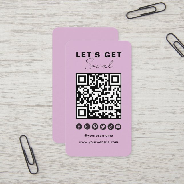 Modern QR Code Social Media Connect With Us Business Card (Front/Back In Situ)