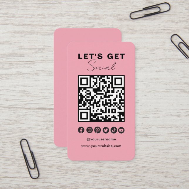 Modern QR Code Social Media Connect With Us Business Card (Front/Back In Situ)
