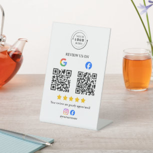 Modern QR Code Social Media Custom Logo Digital Pedestal Sign