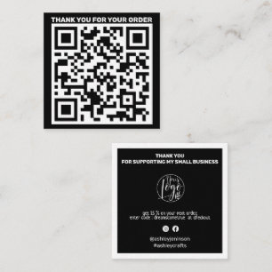 Modern QR code thank you order black white Square Business Card