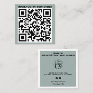 Modern QR code thank you order sage green Square Business Card