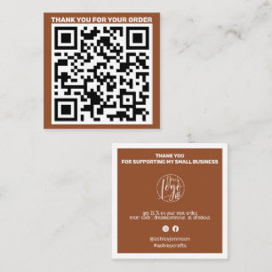 Modern QR code thank you order terracotta Square Business Card