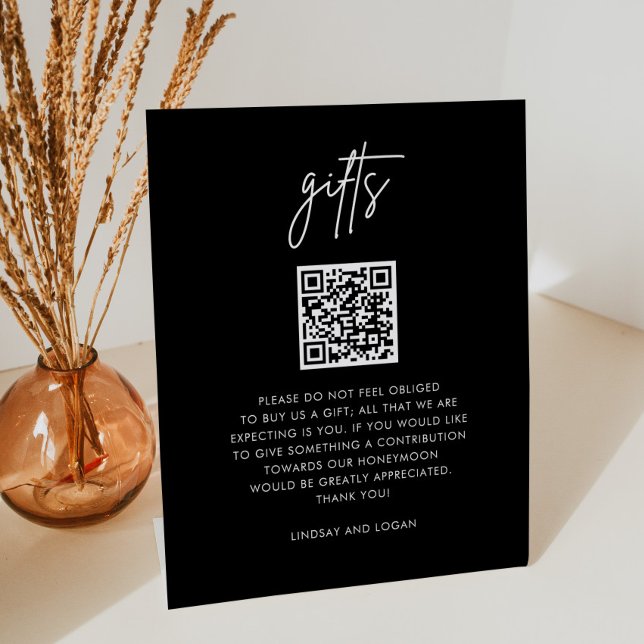 Modern QR Gift Registry Honeymoon Fund Wedding Pedestal Sign (Creator Uploaded)