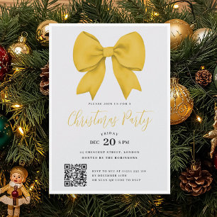Modern QR Gold Holiday Bow Christmas Party Invitation