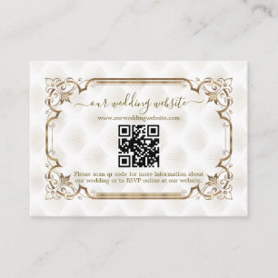 Modern QR Gold White Art Deco Wedding Website Enclosure Card