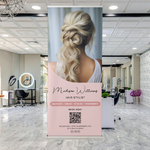 Modern QR Hair Stylist Salon Pink  Retractable Banner