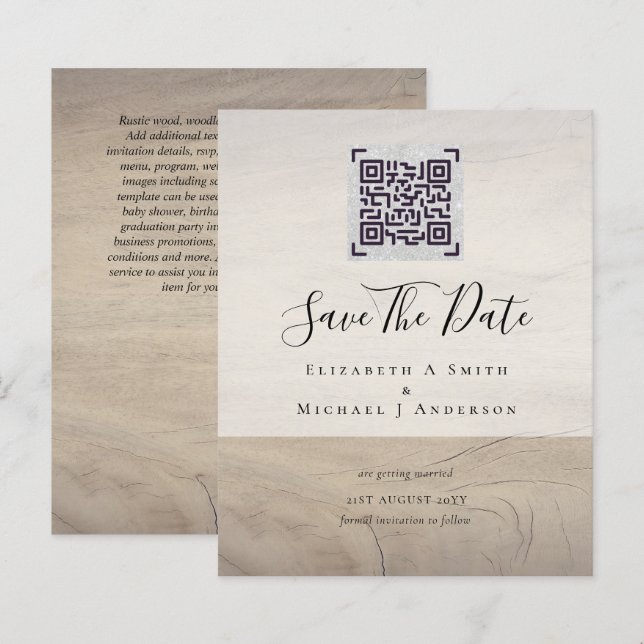 Modern QR Scanning Code Wedding Save Date Invites (Front/Back)