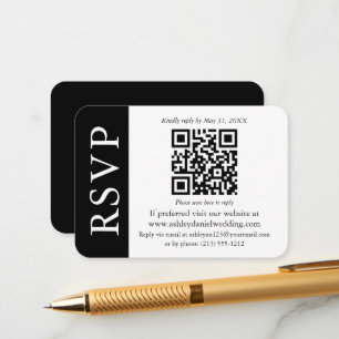 Modern QR Wedding RSVP Black and White Enclosure Card