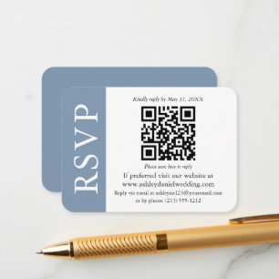 Modern QR Wedding RSVP Dusty Blue and White Enclosure Card