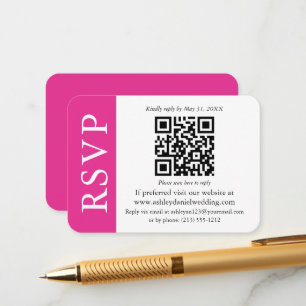 Modern QR Wedding RSVP Hot Pink and White Enclosure Card