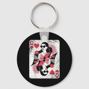 Modern Queen Of Hearts Playing Card Key Ring