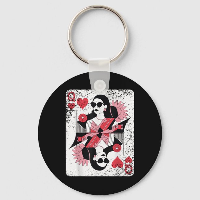 Modern Queen Of Hearts Playing Card  Key Ring (Front)