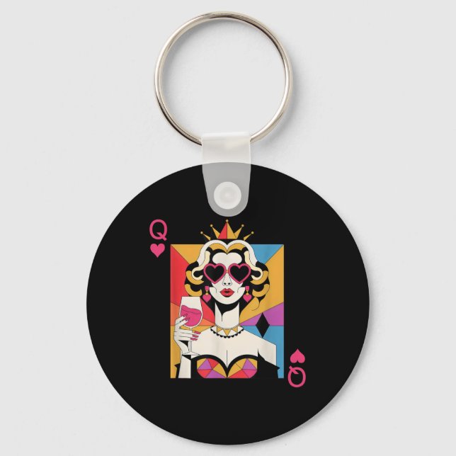 Modern Queen Of Hearts Valentines Day  Key Ring (Front)