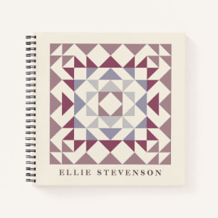 Modern Quilt Block Geometric Art Personalised Plum Notebook