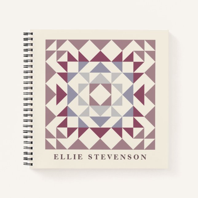 Modern Quilt Block Geometric Art Personalised Plum Notebook (Front)