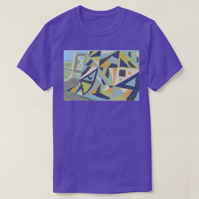 Modern quilt pattern on park bench  T-Shirt (Design Front)