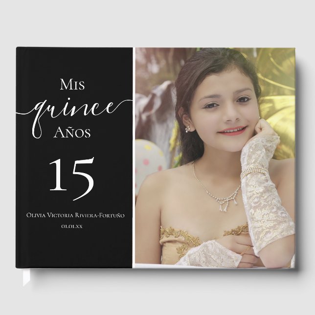 Modern Quinceanera 15th Birthday Elegant Photo Guest Book (Front)